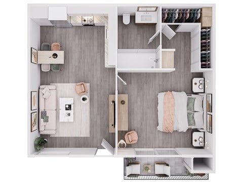 Floor plan for 1 bed, 1 bath, 540 sqft